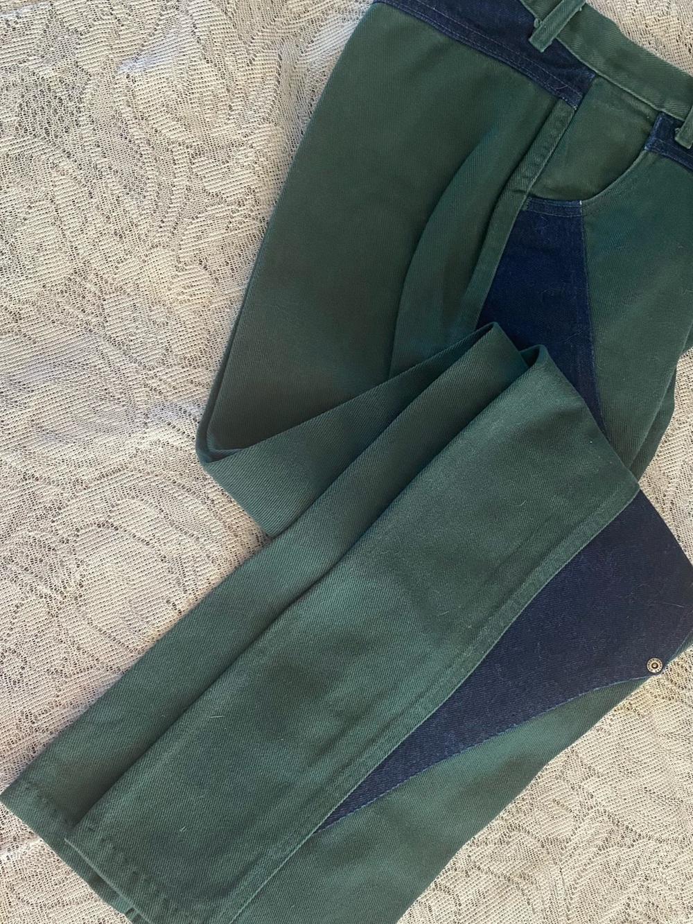 Rockies Women’s Two-Tone Green and Navy Boot Cut Jeans